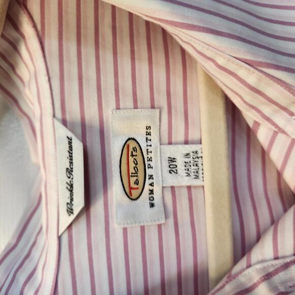 Talbots Woman Petites Pink and White Striped Button-Up Shirt Size 20W - Picture 2 of 8